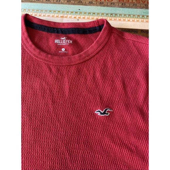 HOLLISTER M MENS 90s Y2k Waffle Knit Thermal Shirt Red Long Sleeve Abercrombie - Picture 5 of 8